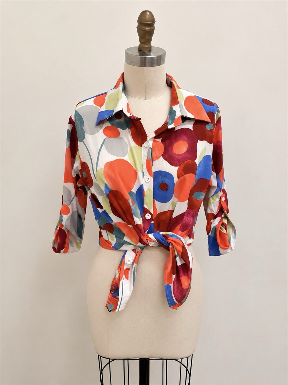 American Vintage Colorful Floral Print Button Up Shirt Retro Y2K